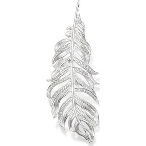 925 Sterling Silver Zirconia huge Feather Pendants Fit Chains Necklaces, Most Fashion Glam Pendant Jewelry Bijoux for Women Men