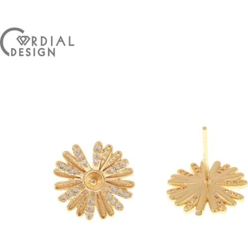 Cordial Design 20Pcs 12*12MM Jewelry Accessories/Earring Findings/Genuine Gold Plating/DIY Making/Hand Made/CZ Earrings Stud