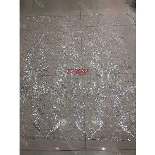 Silver Embroidery Beads Embroidery French Mesh Lace Fabric Wedding Dress Luxury Design African Lace Party Dress