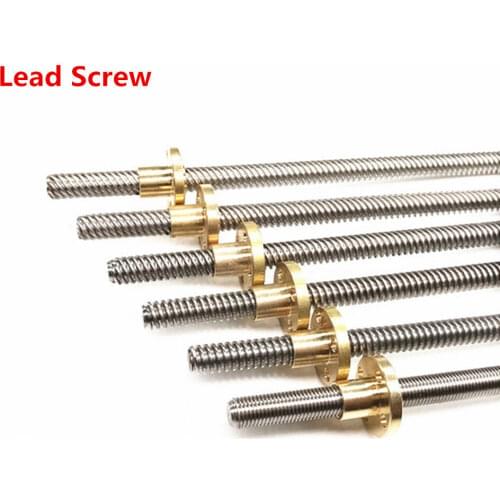 T8 Lead Screw Rod Lead Pitch 8mm Pitch Stainless Steel Trapezoidal Rod Threaded Brass Nut for Reprap 3D Printer CNC Part 400mm