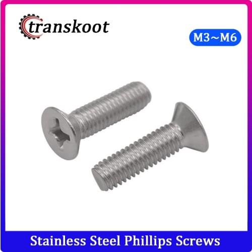 50Pcs M3 M4 M6 DIN965 ISO7046 Stainless Steel Phillips Cross Machine Screws Flat Head Screw