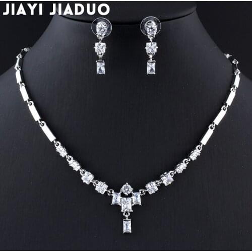 Jiayijiaduo Zircons High Quality Cubic Zirconia Necklace And Luxury Crystal Earrings Of The Wedding Bridal Jewelry Sets For