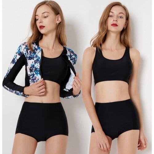 2018 Long Sleeve short pants Swimsuit Rashguard 3pcs/set Woman Bikini Bodysuit Surfing Suits Women Zipper Rash Guard Swimwear