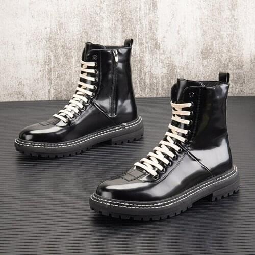 Winter Boots For Men Patent Leather Boots 2021 Male Winter Shoes 6#15/10d50