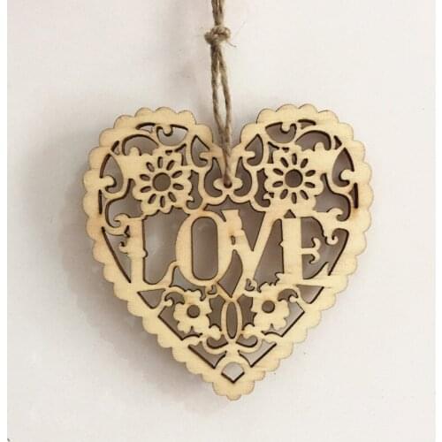 20pcs 8cm Natural Love Heart Pendants With Jute Carved Wedding Embellishments Crafts Home Decorations