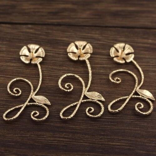 20pcs Brass Casted Vine Leaf Branch Morning Glory Flower Charms Pearl Beads Caps Quality Gold Color DIY Jewelry Accessories