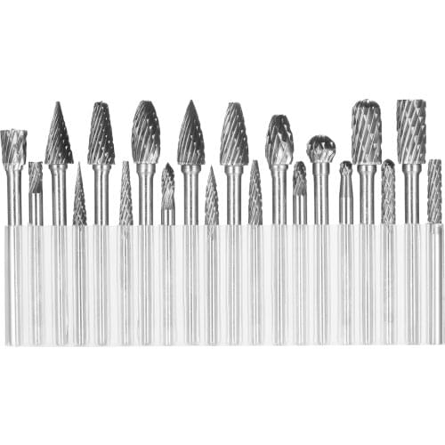 20pcs Double Cut Carbide Rotary Burr Set 1/8in Shank 1/4in and 1/8in Head Size Tungsten Steel Rotary Files Die Grinder Bits