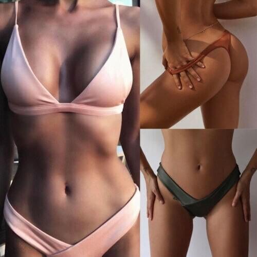 2019 Sexy Women Bikini Thong Bottom Brazilian Solid V Cheeky Ruched Swimwear Beachwear Hot Sales