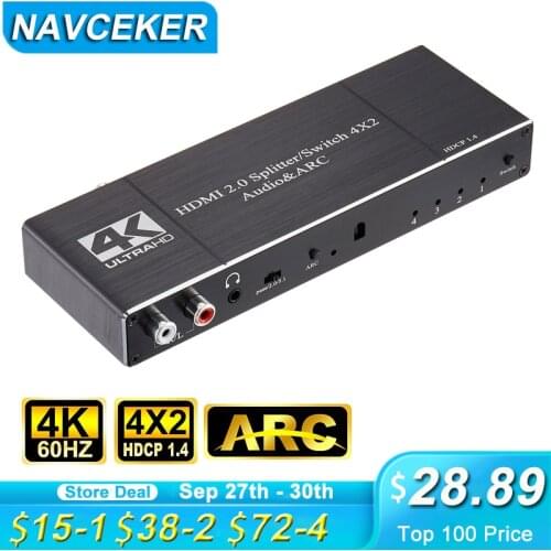 2020 4K HDMI Switch 4x2 with Remote Optical Toslink & Coaxial 4 In 2 Out HDMI Switch 4 Port Switch HDMI 2.0 For Apple TV PS4