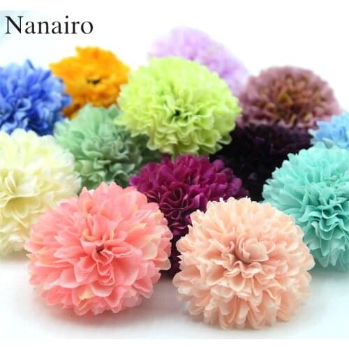 30pcs 5cm Silk Carnation Artificial pompom Flower Head Hydrangea Home wedding Decoration DIY Scrapbooking Fake Flower Wreaths