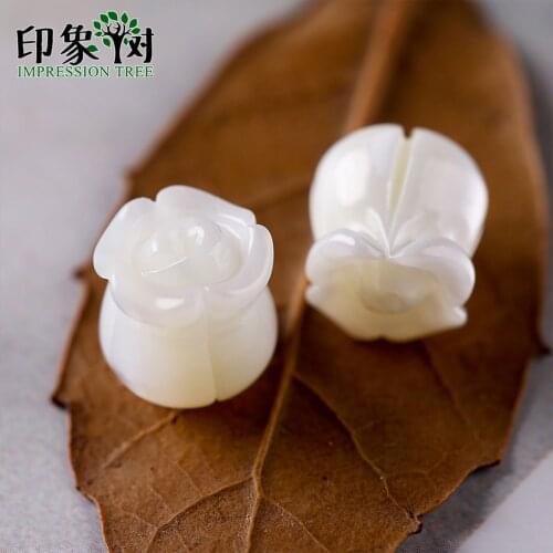 5Pcs 8x8mm Pure White Natural Shell Carven 3D Rose Charms Beads Handmade For Bracelets Necklace Earring DIY Jewelry Making 19027