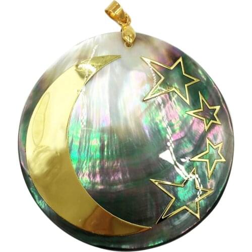 Free Shipping Women Fashion Jewelry Beautiful Mother of pearl Shell Round Moon Star Pendant Bead 1pcs C8856