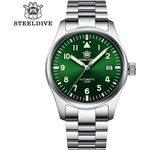 STEELDIVE 1940 Watch Men Automatic Mechanical Diver Watch 200m NH35 Sapphire Pilot Automatic Watches Men Self Wind C3 Luminous