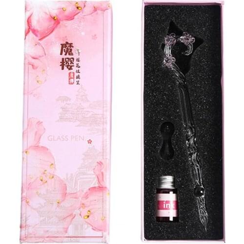 1 Set Colorful Writing Pen Flower Design Portable Glass Crystal Writing Dip Pen Writing Supplies for Student Gift