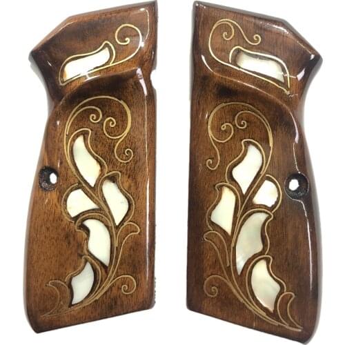 Belgium Browning Hp 14 Compatible Pearl Inlaid Laser Cut Wooden Grip Mod12