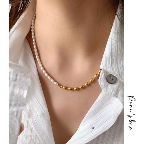 Perisbox Elegant Mix Pearl Beads Necklace for Women Titanium Steel Beaded Freshwater Pearls Choker Necklace Collar De Perlas