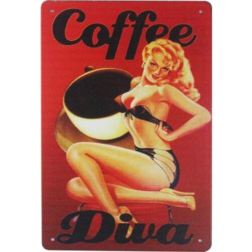 ERLOOD Coffee Pin Up Girl Man Cave Sign Retro Vintage Decor Metal Tin Sign 12 X 8 Inches