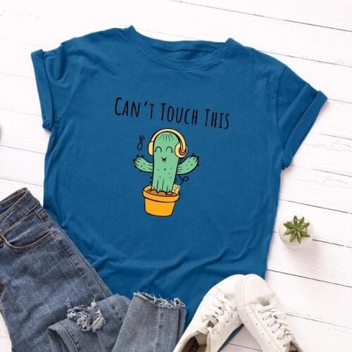Summer Women T-shirt 100% Cotton Short Sleeve Cactus Letter Print Female Fashion Casual T-shirt Ladies Graphic Regular Tees Tops