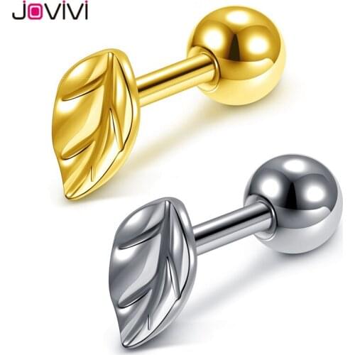 Jovivi New Stainless Steel Stud Earring 16Ga Leaf Earrings Studs Helix Tragus Cartilage Earrings Piercing Jewelry For Women Girl