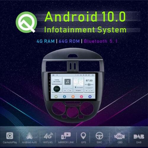 JSTMAX 10.2" Android 10.0 Car GPS Player For Nissan Tiida 2010 2011 2012 2013 2014 Manual AC Multimedia Radio Player