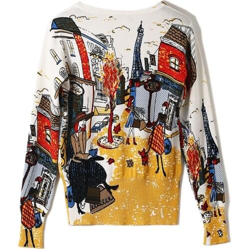 Luxury Womens Cartoon Graffiti Cardigan Fall Spring Knit Button Female Tops V-Neck Long Sleeve Japan Harajuku Woman Sweaters