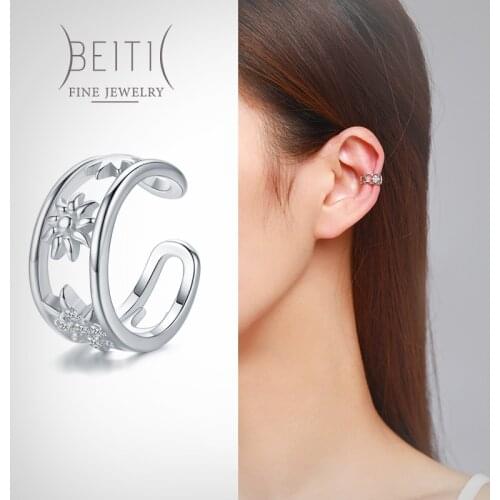 Beitil Clear Zircon 925 Sterling Silver Personality Star Ear Clip For Women Classic Luxury Wedding Accessories Jewelry