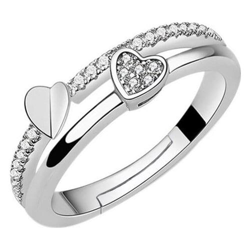 S925 Sterling Silver Korean Heart-shaped Silver Ring Female Models Opening Wedding Wedding Fashion Zircon Diamond Ring Jewelry