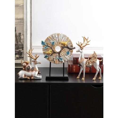 Euroepan Creative Animal Lucky Deer Resin Ornaments Home Livingroom TV Cabinet Furnishings Crafts Hotel Figurines Decoration Art