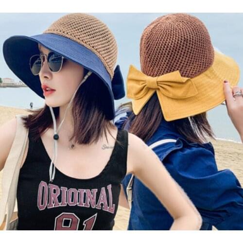 Summer Large Brim Straw Hat Floppy Wide Brim Sun Cap Bowknot Beach Foldable Hats New 2020 Hats for Women
