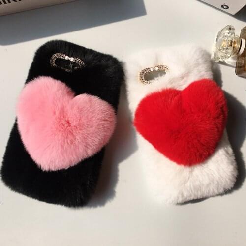 LaMaDiaa Love Heart Case For Huawei P20 Lite Cute Rabbit Cover Hairy Fur Fluffy Phone Case For Huawei P30 P20 Pro Fundas Capa