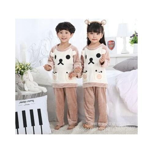 New Winter Kids Flannel Pajamas Set Children Warm Coral Fleece Nighties Cartoon Sleepwear Girls Long Sleeved Lounge Homewear