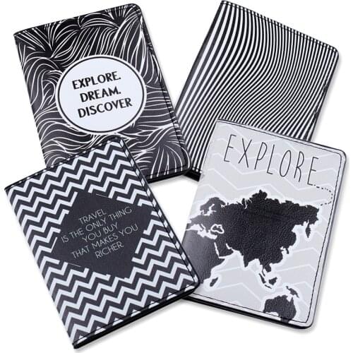 New Fashion Black White Passport Cover Men Women Travel Portable Card Bag PU Leather ID Credit Card Wallet Passport Holder Case