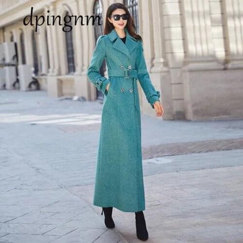 Woolen coat green woolen coat womens new 2020 winter close waist thickening popular long coat womens over knee Nizi coat