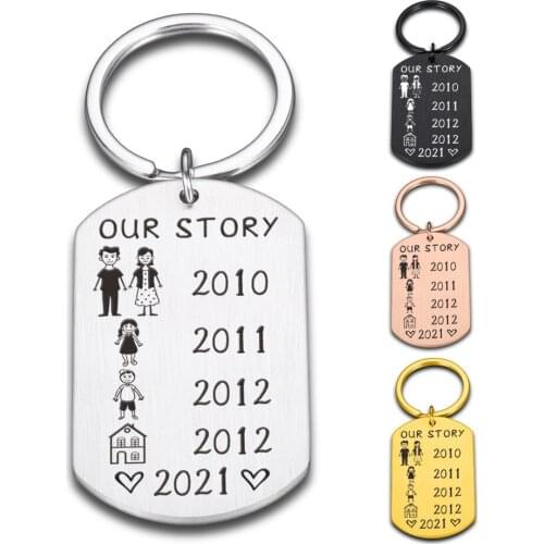 Personalized Cute Family Love Keychain for Father Mother Customized Date Gift for Parent Children Bag Charm Families Member Gift