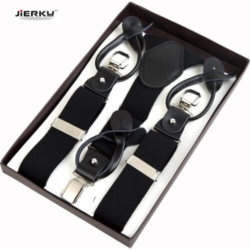 2019 Dual suspenders male mens button suspenders cowhide spaghetti strap fashion button braces strong clips New 6 sold colors