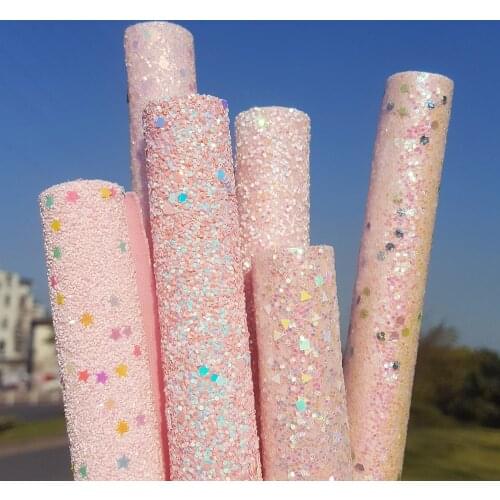 QIBUMAY A4size Pink Chunky Glitter Fabric Faux Leather Party Decor Sheets DIY Hairbow Bags Accessories Handmade Crafts Material