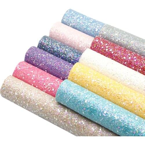 Shimmer Chunky Glitter Sequins Faux Leather Sheets Solid Color Synthetic Leather Fabric 20x33cm for DIY Earrings Hair Bows Craft