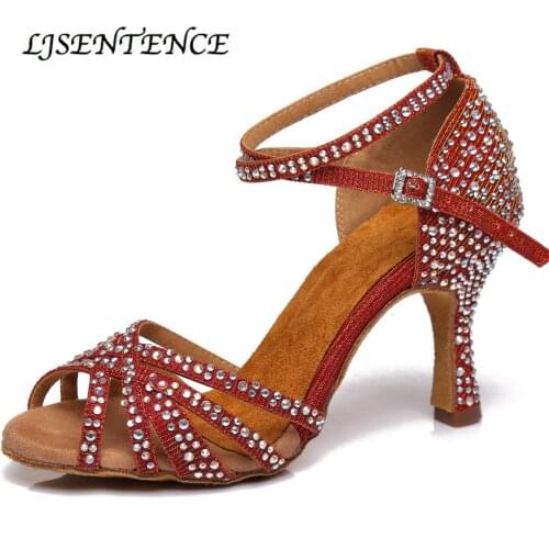 Satin Shine Latin Red Dance Shoes for Woman Women Girls Ladies Kizomba Salsa Bachata Rumba Dancing High Heeled Indoor Discount