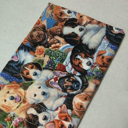 Vivid Various Adorable Dogs Printed Cotton Fabric 50x105cm Doggie Fabric Patchwork Cloth Dress DIY Sewing Home Decor