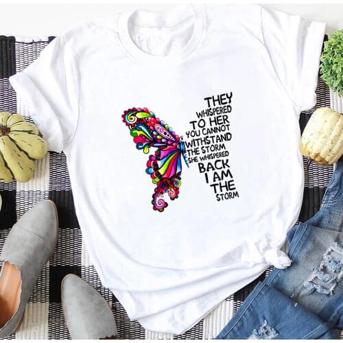 I Am The Storm 100%Cotton Butterfly Printed Women Tshirt Christian Shirts Inspiration Summer Casual Short Sleeve Top Faith Shirt