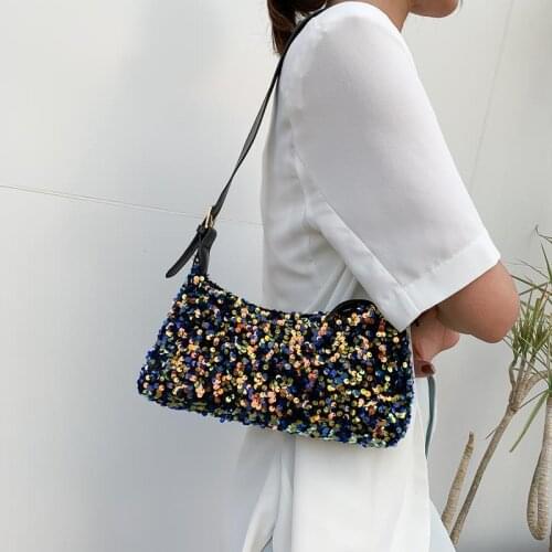 Womens Shoulder Bag Fashion Colorful Bling Sequins Adjustable Leather Belt Handbags Wholesale 2022 New Trendy Female Bags