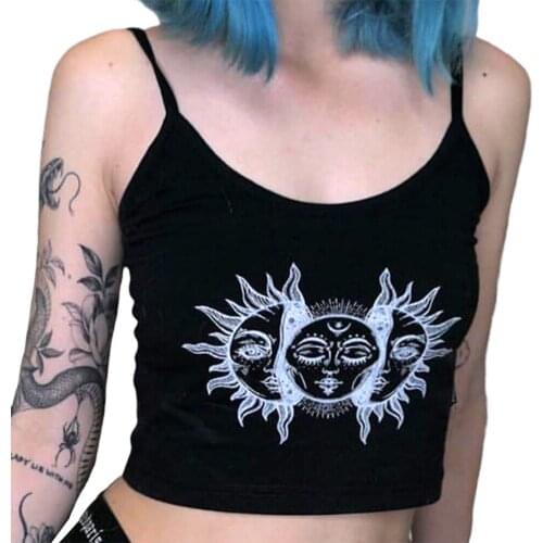 Womens Sunflowers Print Crop Tops Camis Vest 2020Summer Fashion Sexy Slim Cotton Sling Sleeveless Tops Vest High Street Style