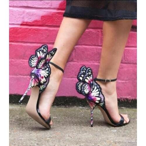 2021 Woman Beautiful Butterfly Angel Wing High Heels Party Wedding Shoes Buckle Ankle Strap Flower Embroider Gladiator Sandals