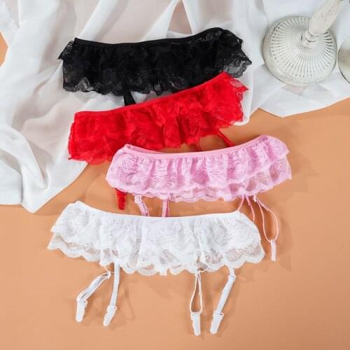 Womens Sexy Lingerie Lace Garters Suspenders Goth Harness Belt Thigh Garter for Stocking Sheer Pink Ladies Intimates 4 Colors
