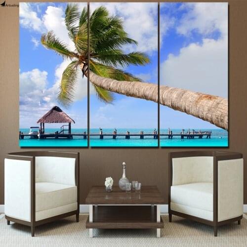 HD Printed 3 Piece canvas art Modular Wall Paintings beach palmtree painting Picture Frame Home Decor Free Shipping ny-6784C