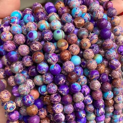 4/6/8/10mm Pick Size Natural Purple Blue Imperial Jaspers Stone Beads Round Loose Spacer DIY Bracelet Gem Stone Bead Fit Jewelry