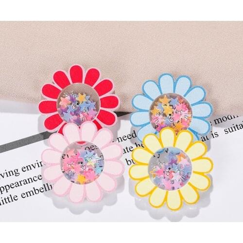 5pcs /lot 3cm Acrylic flower cat face shape with Quicksand Cover For Phone decoration and DIY Sequin Patch