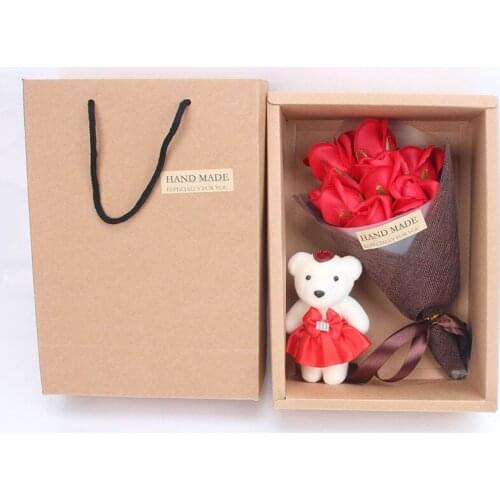7 pcs Rose Soap Flowers Foam Gift Box Small Bouquet of Roses For Women Valentines Day Creative Bear Gift Birthday Gift With Box