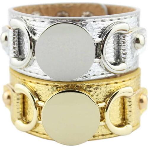 B1596 Monogram Blank Genuine Leather Cuff Bracelets for Women Newest Snap Button Jewelry Wholesale