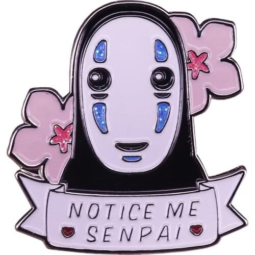 No face pin notice me Senpai brooch sakura cherry blossom badge anime jewelry cute glitter ghost pins Halloween gift
